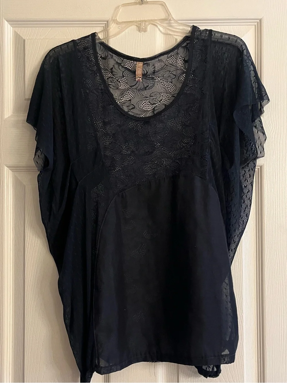 Free People Navy Floral Sheer Lace Top